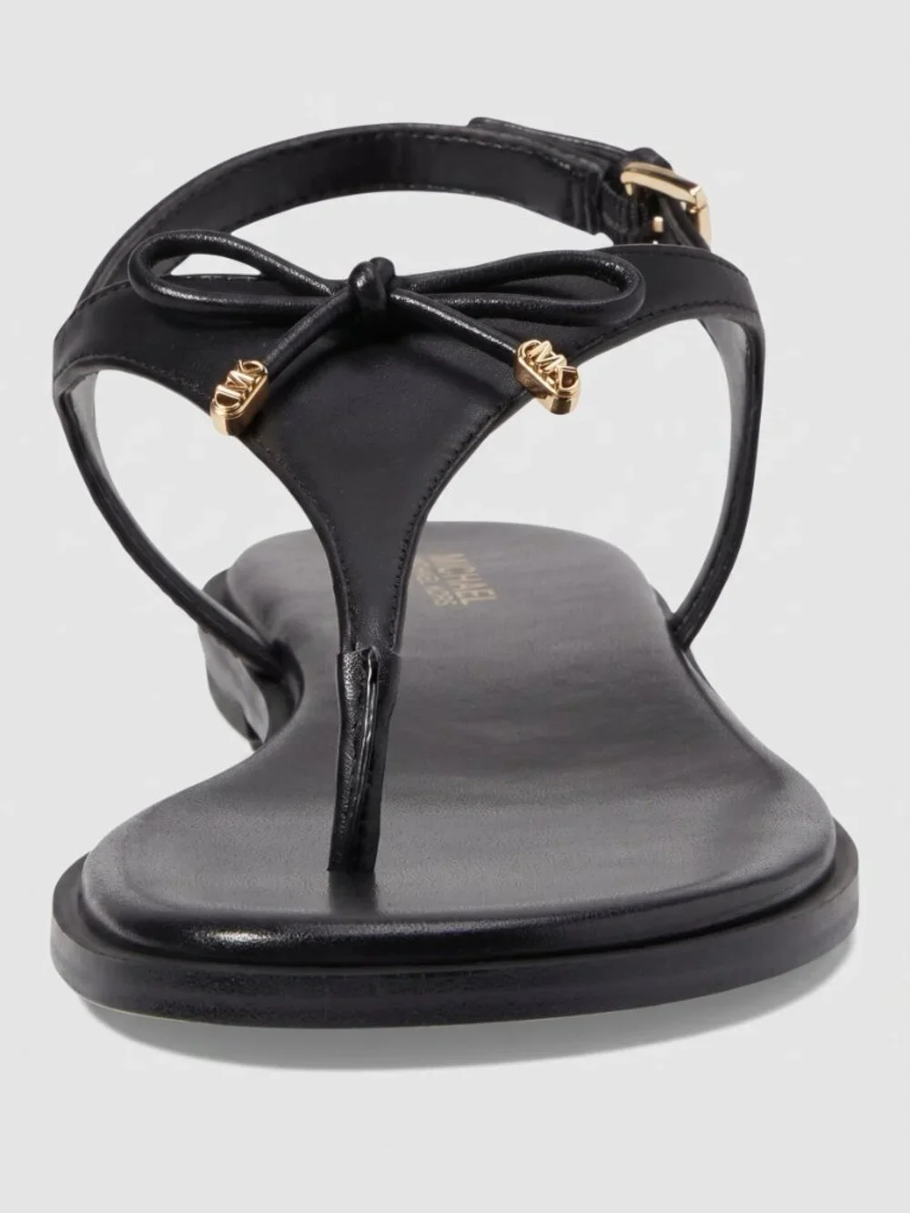 Michael Kors Nori Black Leather Bow Thong Flat Sandals Women's Shoes